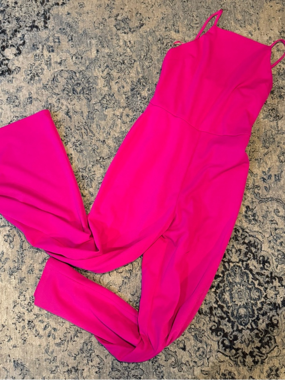 Fuchsia Sleeveless Jumpsuit with pockets! Spaghetti Straps halter style top.